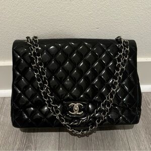 Chanel Maxi Patent Classic Double Flap Black